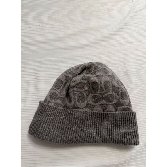 Coach Grey Logo All Over Print Beanie Hat Cap Unisex One Size Fits All